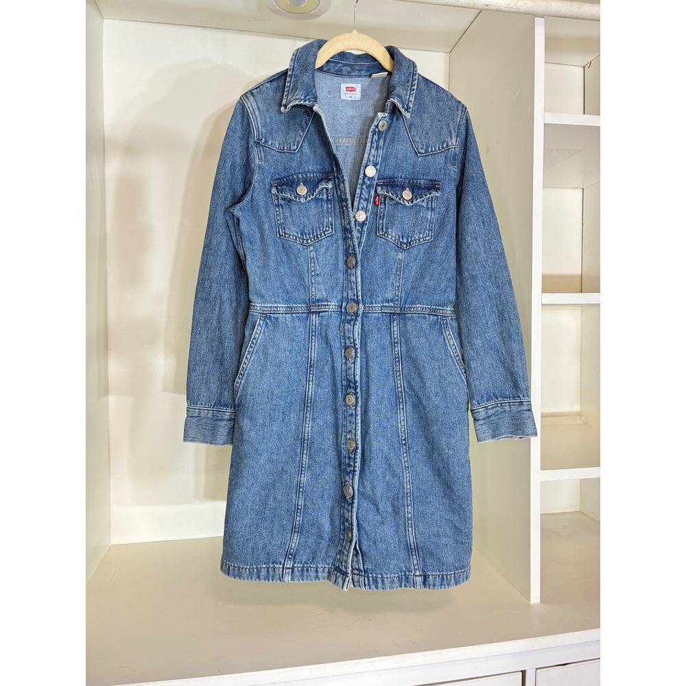 Levi's Denim Dress Women XS Blue Western Button Front Long Sleeve A7592-0001